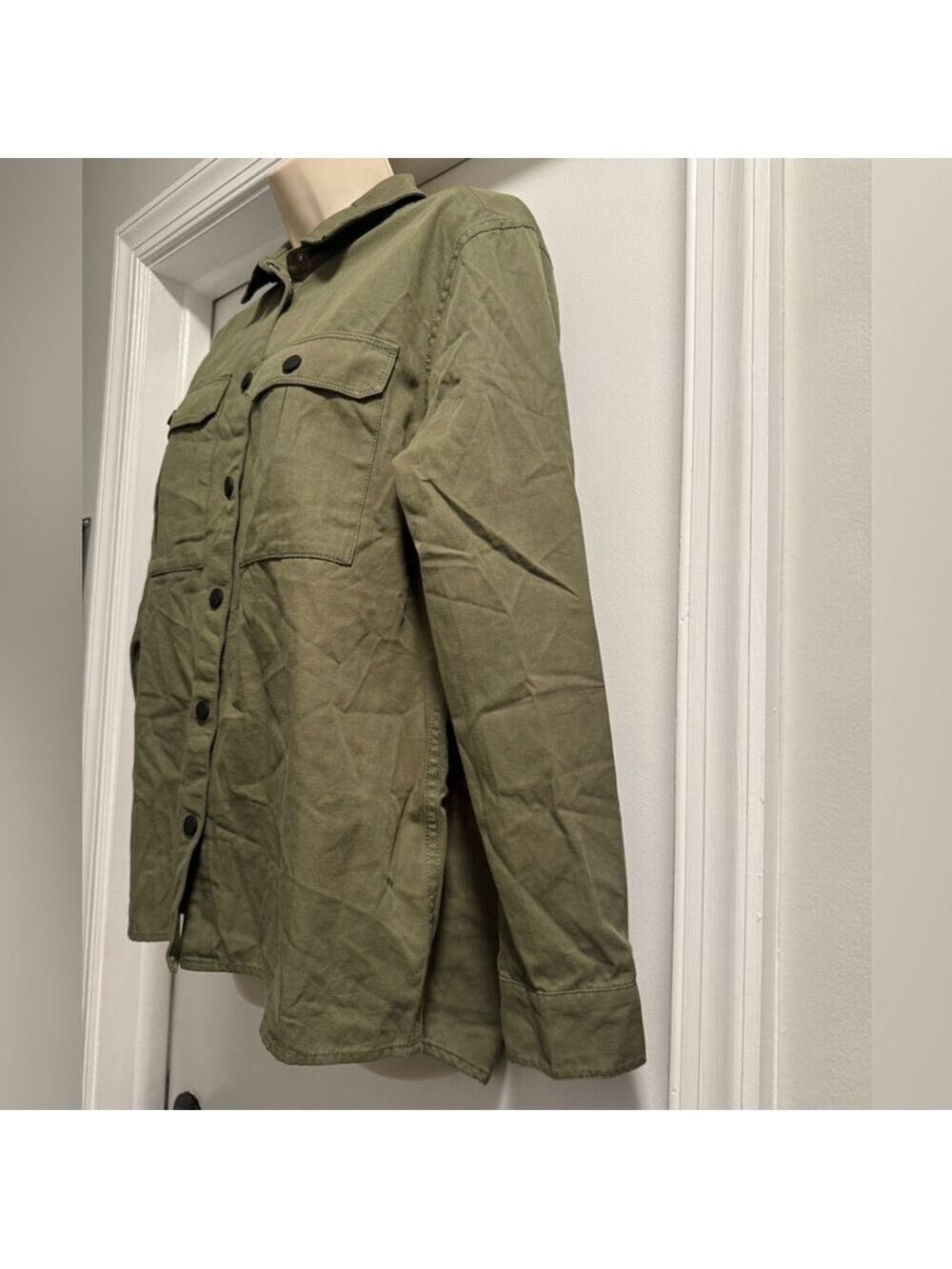 Malibu Bum Army Green Shacket Button-Up Utility Layering Top Small - Picture 6 of 15